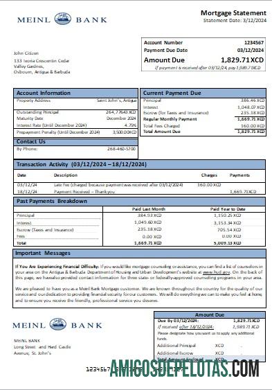 Declaração de hipoteca do Meinl Bank de Antígua e Barbuda exemplo